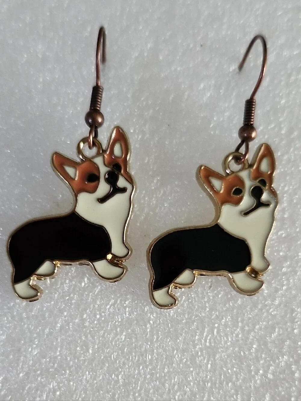 Hand Crafted Corgi Drop Earrings - Black, White & Brown